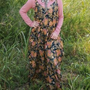 A Rare Bird Shimmer Bloom Maxi Dress with Pink and Black Hues